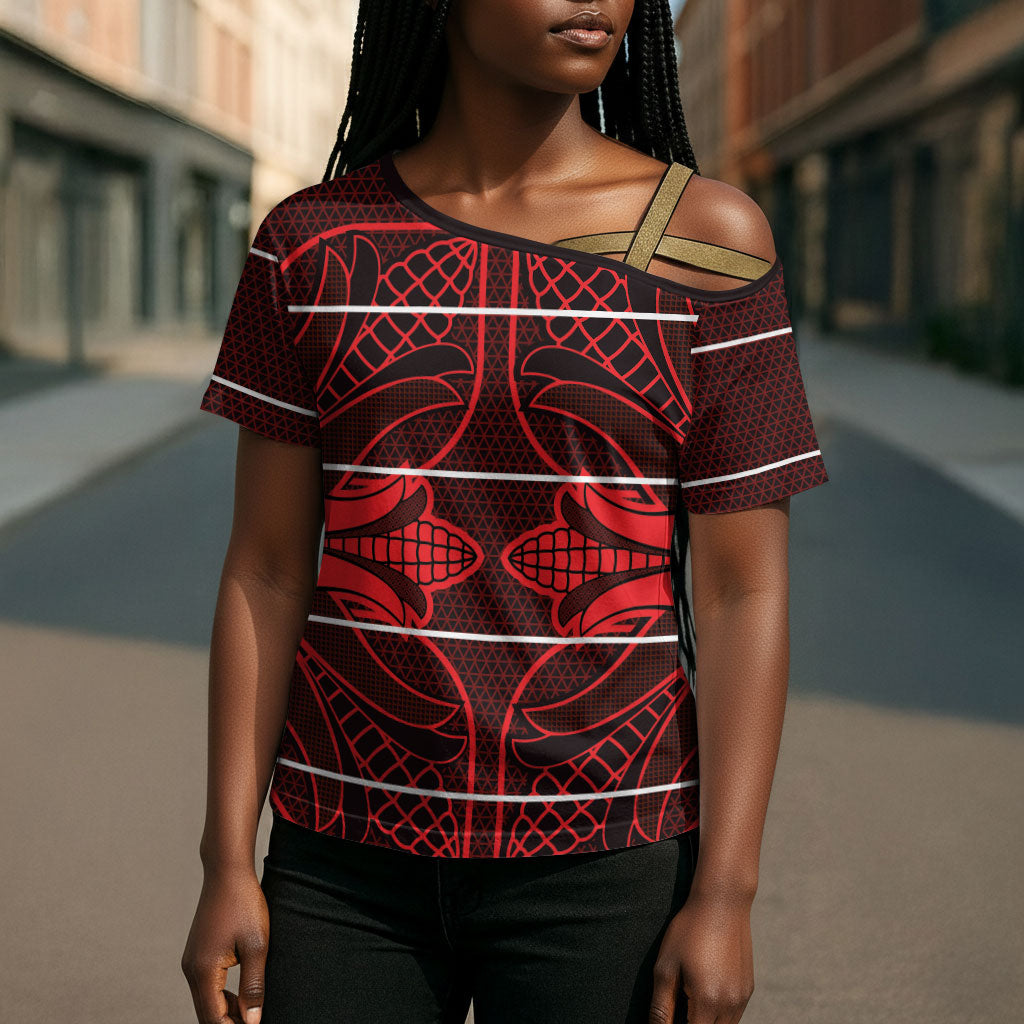 Scarlet Red Khotso Mojalefa Poone Cross Shoulder Shirt Basotho Khotso Blanket Inspired