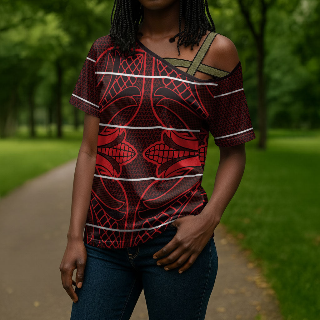 Scarlet Red Khotso Mojalefa Poone Cross Shoulder Shirt Basotho Khotso Blanket Inspired