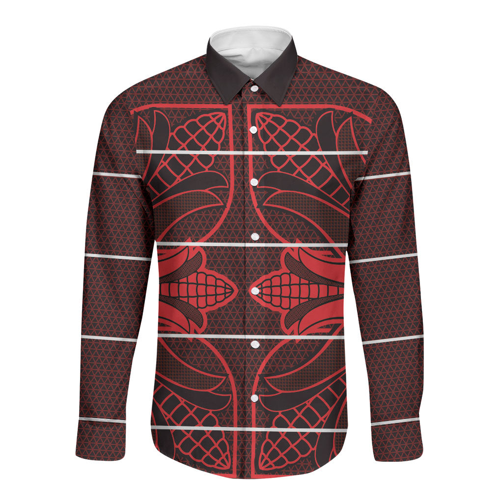 Scarlet Red Khotso Mojalefa Poone Long Sleeve Button Shirt Basotho Khotso Blanket Inspired