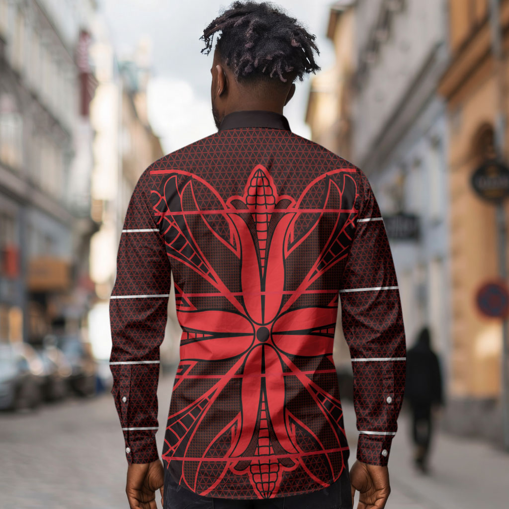 Scarlet Red Khotso Mojalefa Poone Long Sleeve Button Shirt Basotho Khotso Blanket Inspired