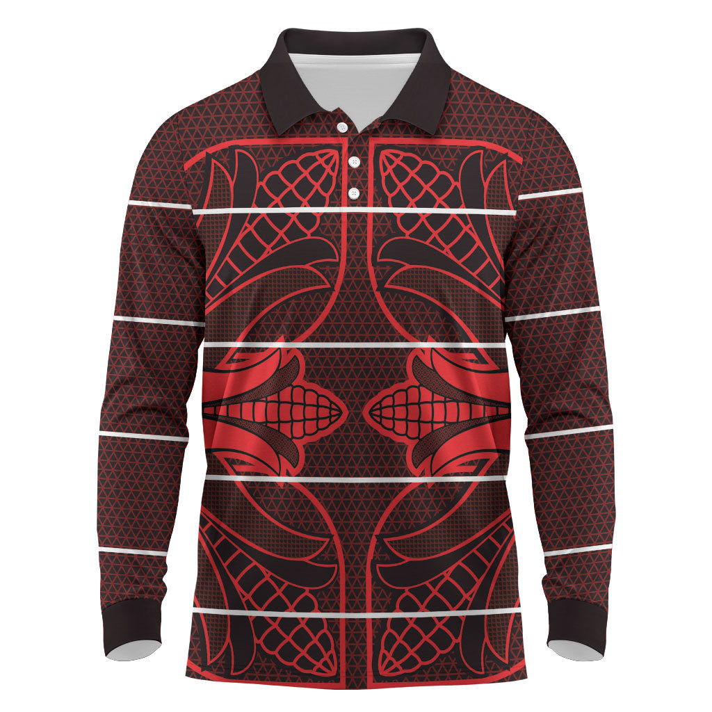 Scarlet Red Khotso Mojalefa Poone Long Sleeve Polo Shirt Basotho Khotso Blanket Inspired