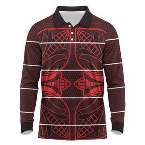 Scarlet Red Khotso Mojalefa Poone Long Sleeve Polo Shirt Basotho Khotso Blanket Inspired