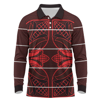 Scarlet Red Khotso Mojalefa Poone Long Sleeve Polo Shirt Basotho Khotso Blanket Inspired