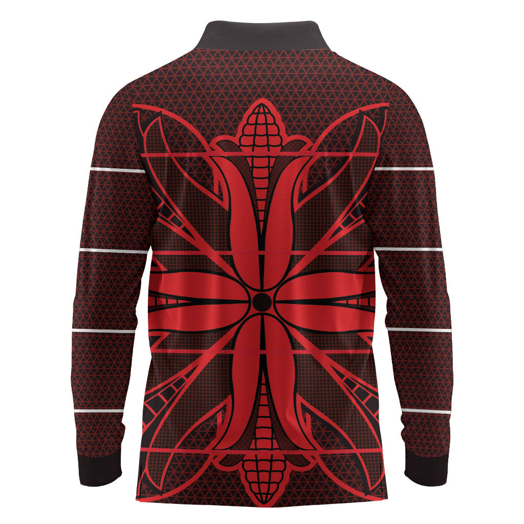 Scarlet Red Khotso Mojalefa Poone Long Sleeve Polo Shirt Basotho Khotso Blanket Inspired