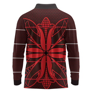 Scarlet Red Khotso Mojalefa Poone Long Sleeve Polo Shirt Basotho Khotso Blanket Inspired