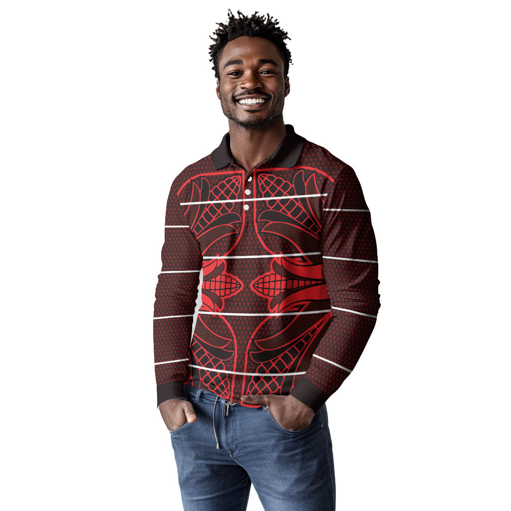 Scarlet Red Khotso Mojalefa Poone Long Sleeve Polo Shirt Basotho Khotso Blanket Inspired