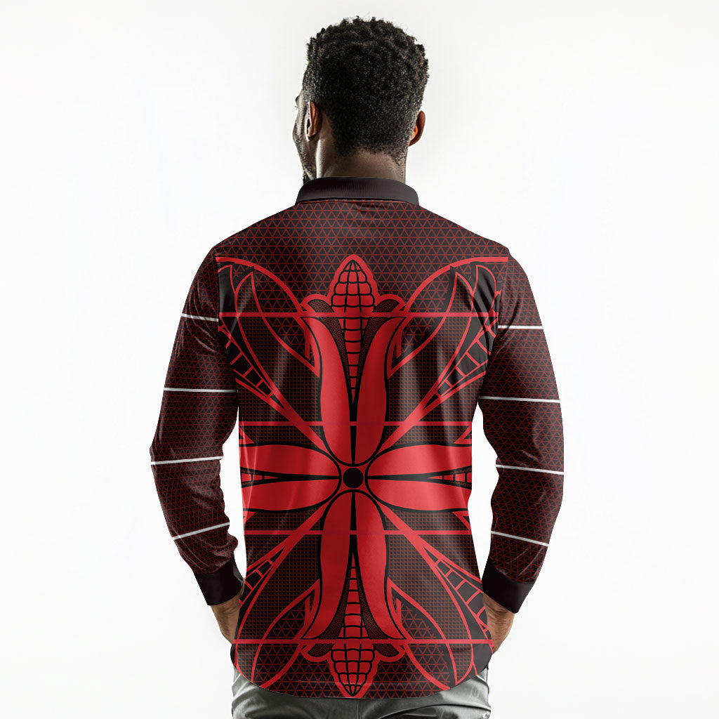 Scarlet Red Khotso Mojalefa Poone Long Sleeve Polo Shirt Basotho Khotso Blanket Inspired