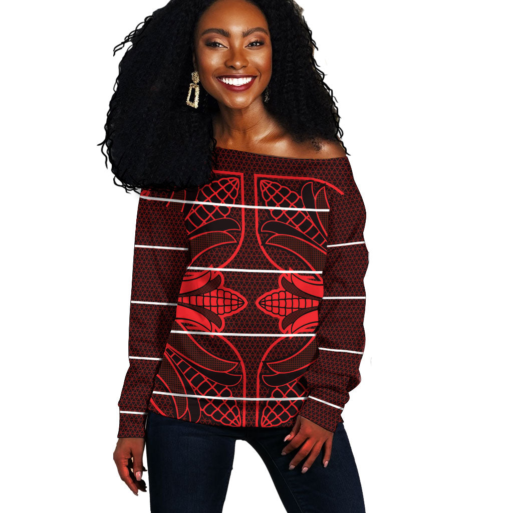 Scarlet Red Khotso Mojalefa Poone Off Shoulder Sweater Basotho Khotso Blanket Inspired