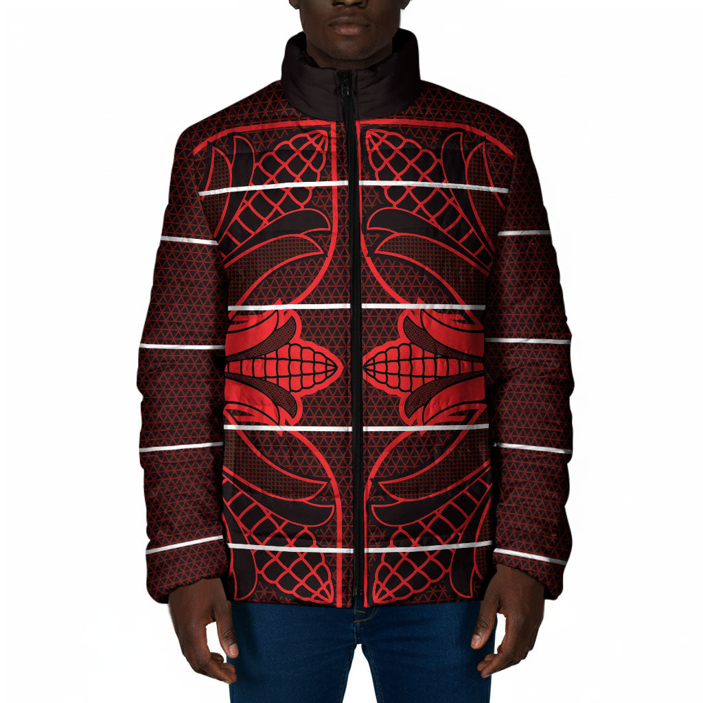 Scarlet Red Khotso Mojalefa Poone Padded Jacket Basotho Khotso Blanket Inspired