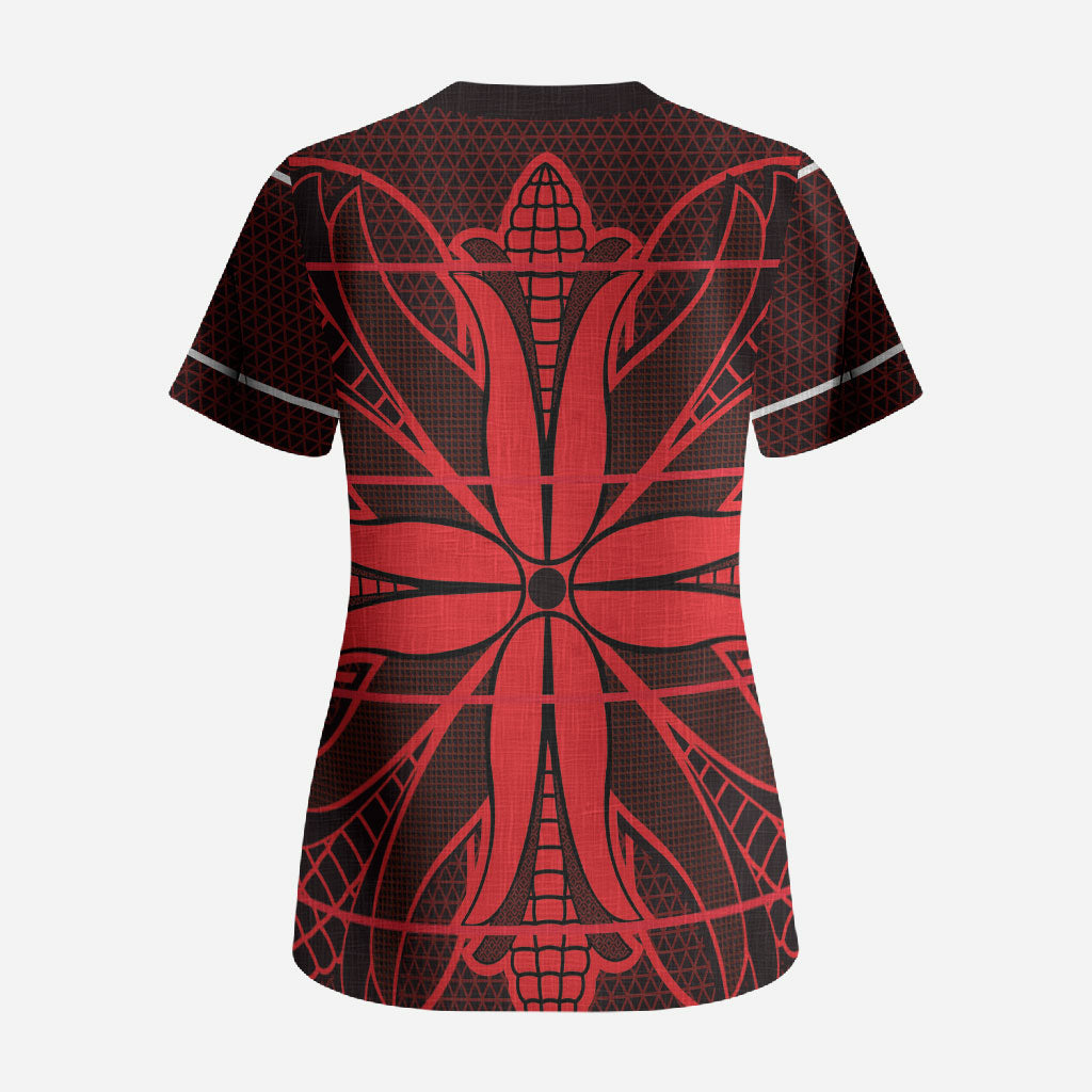 Scarlet Red Khotso Mojalefa Poone Scrub Top Basotho Khotso Blanket Inspired