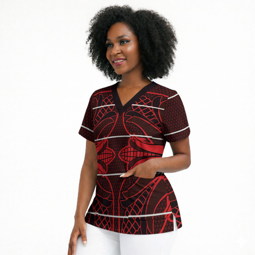 Scarlet Red Khotso Mojalefa Poone Scrub Top Basotho Khotso Blanket Inspired
