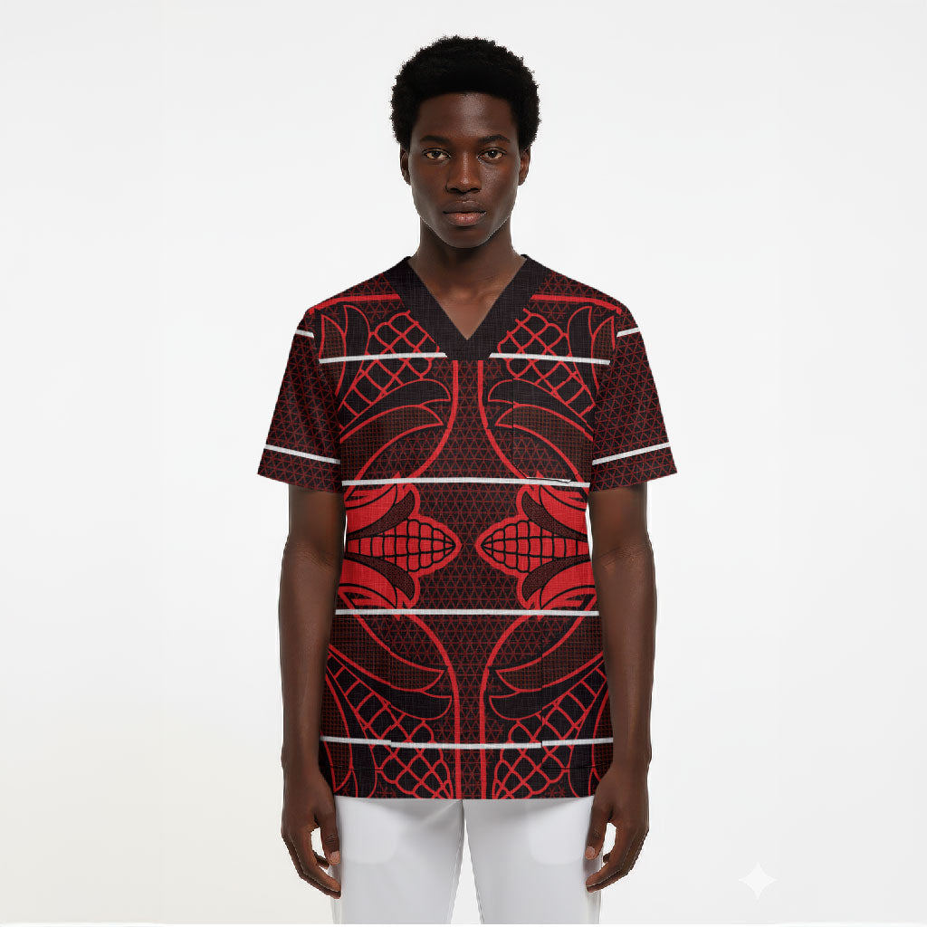 Scarlet Red Khotso Mojalefa Poone Scrub Top Basotho Khotso Blanket Inspired