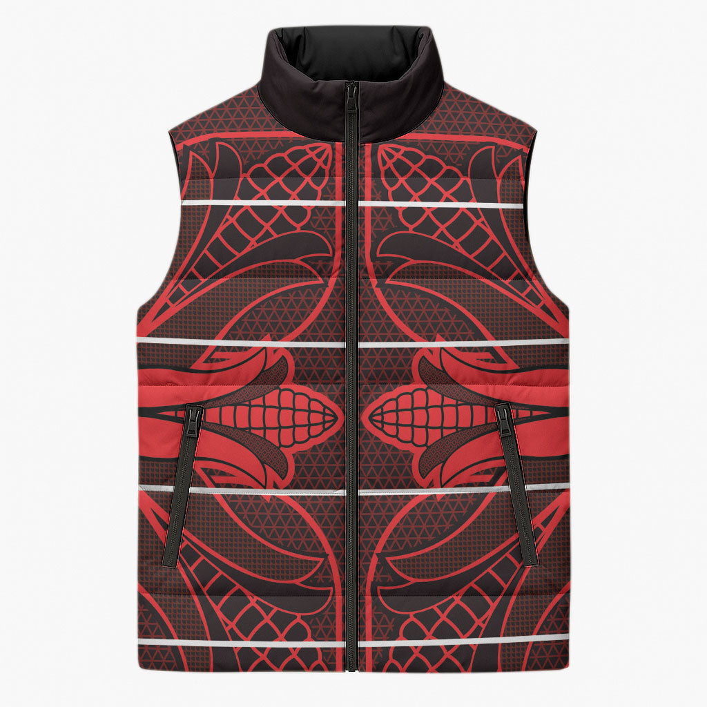 Scarlet Red Khotso Mojalefa Poone Sleeveless Puffer Jacket Basotho Khotso Blanket Inspired