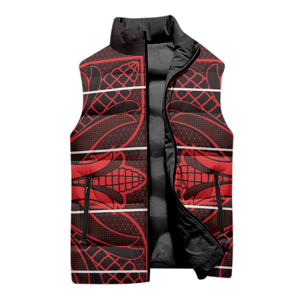 Scarlet Red Khotso Mojalefa Poone Sleeveless Puffer Jacket Basotho Khotso Blanket Inspired