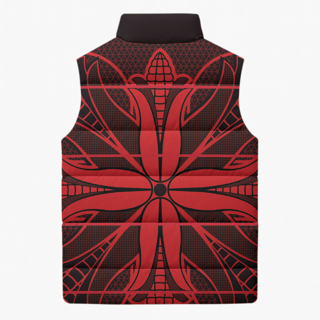 Scarlet Red Khotso Mojalefa Poone Sleeveless Puffer Jacket Basotho Khotso Blanket Inspired