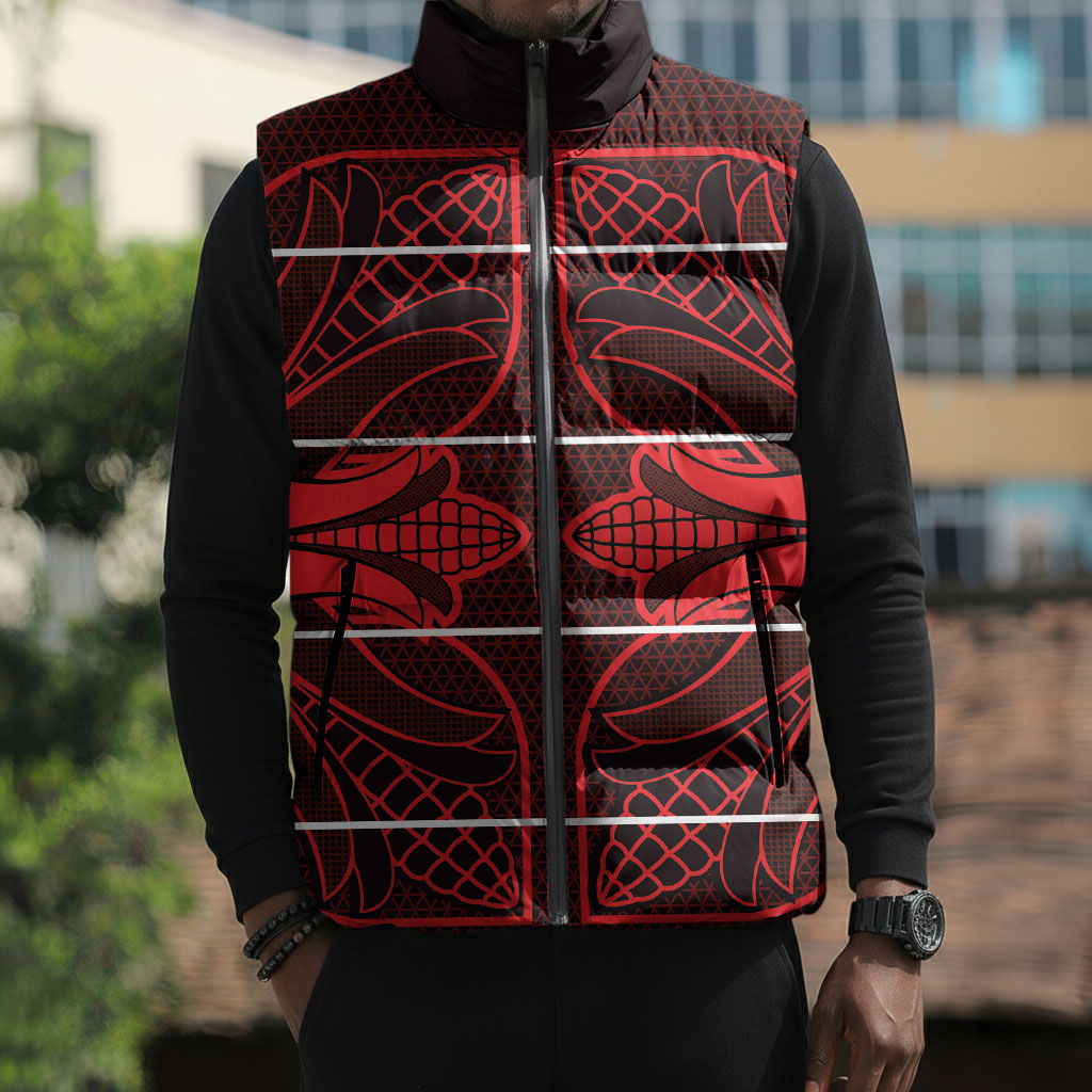 Scarlet Red Khotso Mojalefa Poone Sleeveless Puffer Jacket Basotho Khotso Blanket Inspired