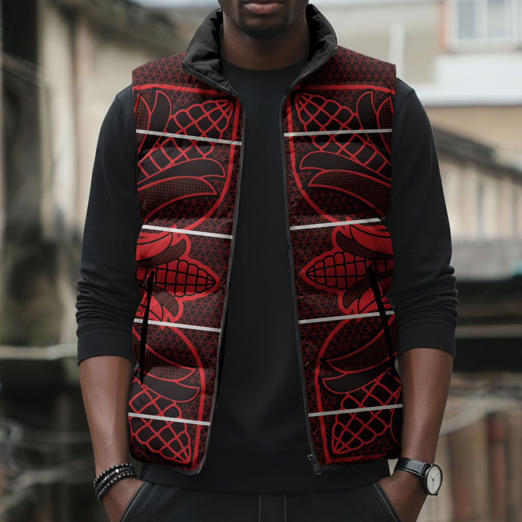 Scarlet Red Khotso Mojalefa Poone Sleeveless Puffer Jacket Basotho Khotso Blanket Inspired