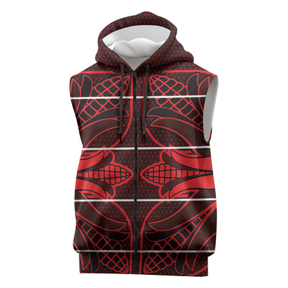 Scarlet Red Khotso Mojalefa Poone Sleeveless Zip Hoodie Basotho Khotso Blanket Inspired