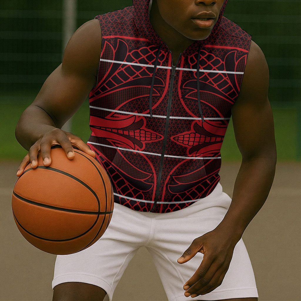 Scarlet Red Khotso Mojalefa Poone Sleeveless Zip Hoodie Basotho Khotso Blanket Inspired