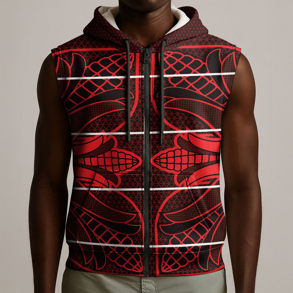 Scarlet Red Khotso Mojalefa Poone Sleeveless Zip Hoodie Basotho Khotso Blanket Inspired
