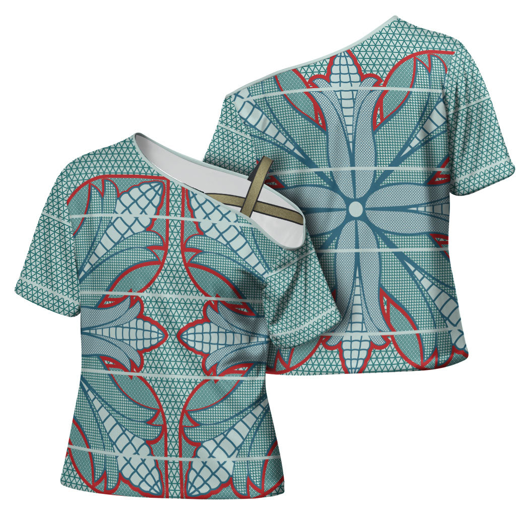 Turquoise Khotso Mojalefa Poone Cross Shoulder Shirt Basotho Khotso Blanket Inspired