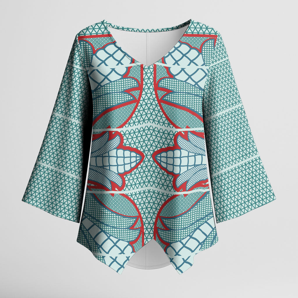 Turquoise Khotso Mojalefa Poone Kimono Sleeve Blouse Basotho Khotso Blanket Inspired