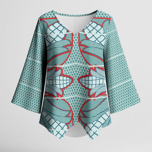 Turquoise Khotso Mojalefa Poone Kimono Sleeve Blouse Basotho Khotso Blanket Inspired