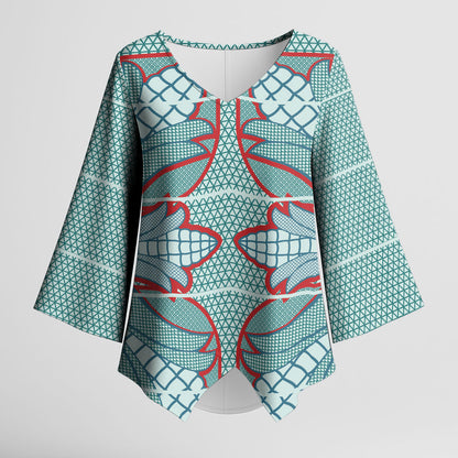 Turquoise Khotso Mojalefa Poone Kimono Sleeve Blouse Basotho Khotso Blanket Inspired