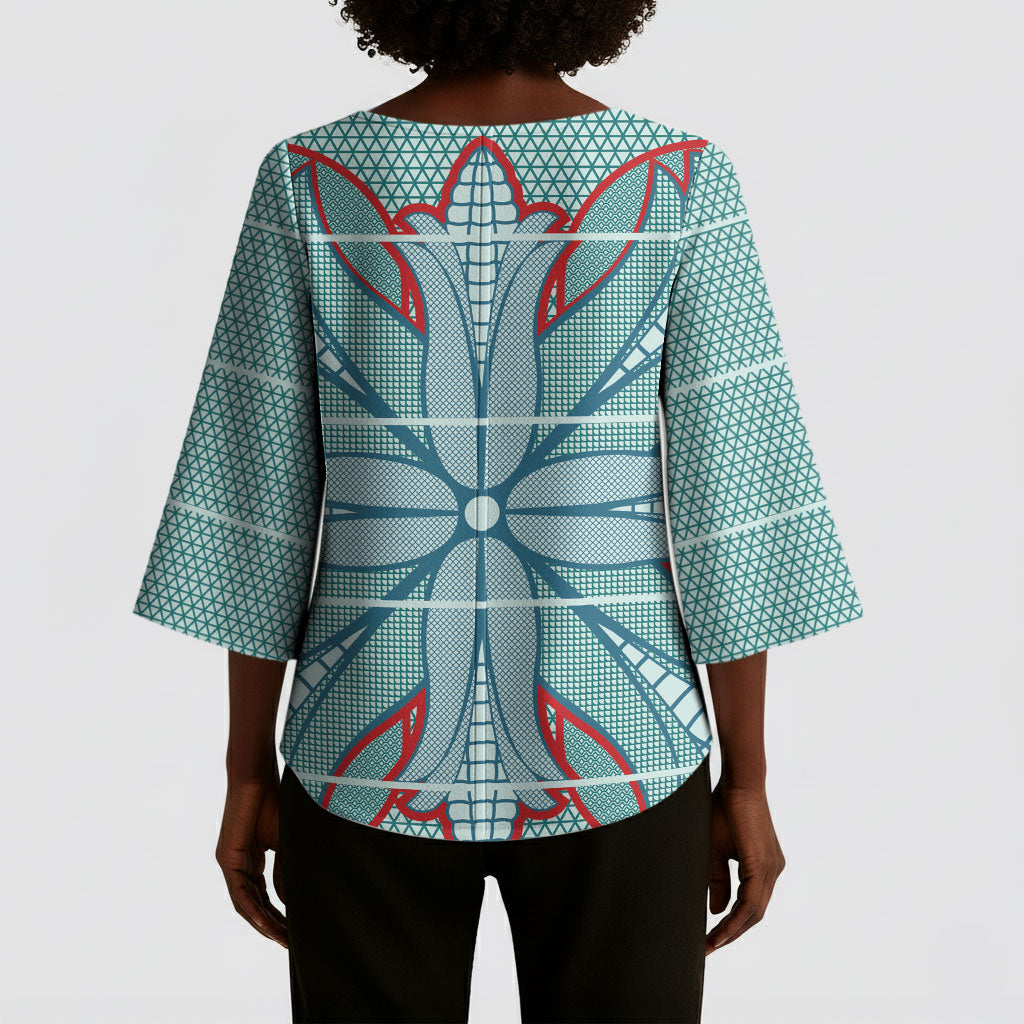 Turquoise Khotso Mojalefa Poone Kimono Sleeve Blouse Basotho Khotso Blanket Inspired