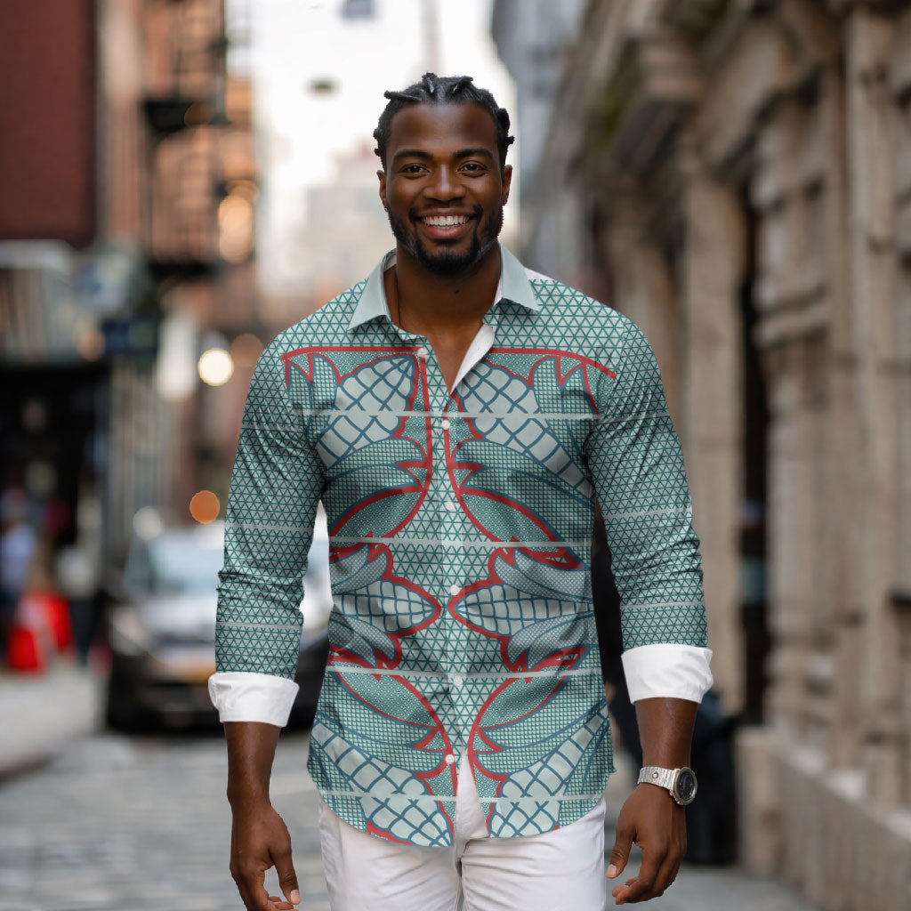 Turquoise Khotso Mojalefa Poone Long Sleeve Button Shirt Basotho Khotso Blanket Inspired