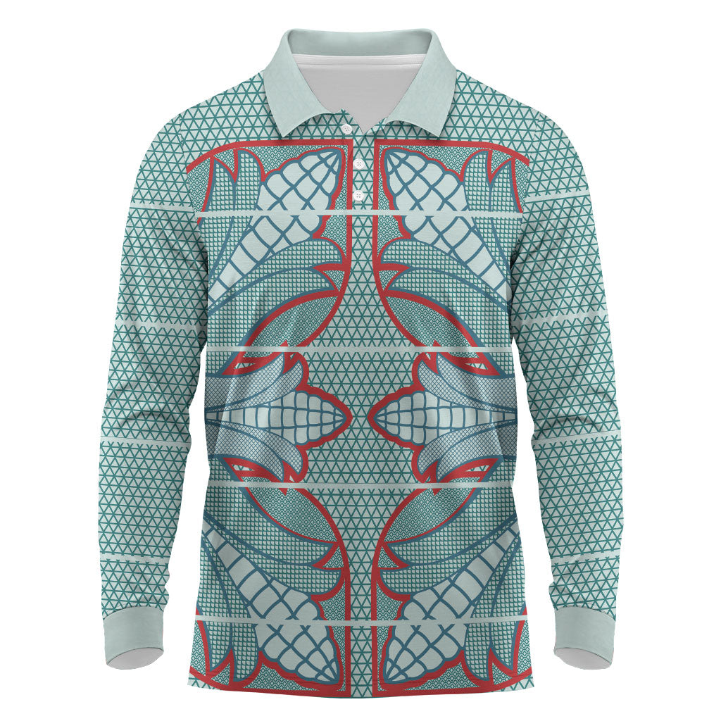 Turquoise Khotso Mojalefa Poone Long Sleeve Polo Shirt Basotho Khotso Blanket Inspired