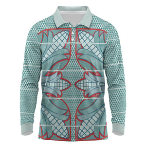 Turquoise Khotso Mojalefa Poone Long Sleeve Polo Shirt Basotho Khotso Blanket Inspired