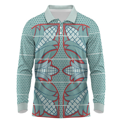 Turquoise Khotso Mojalefa Poone Long Sleeve Polo Shirt Basotho Khotso Blanket Inspired