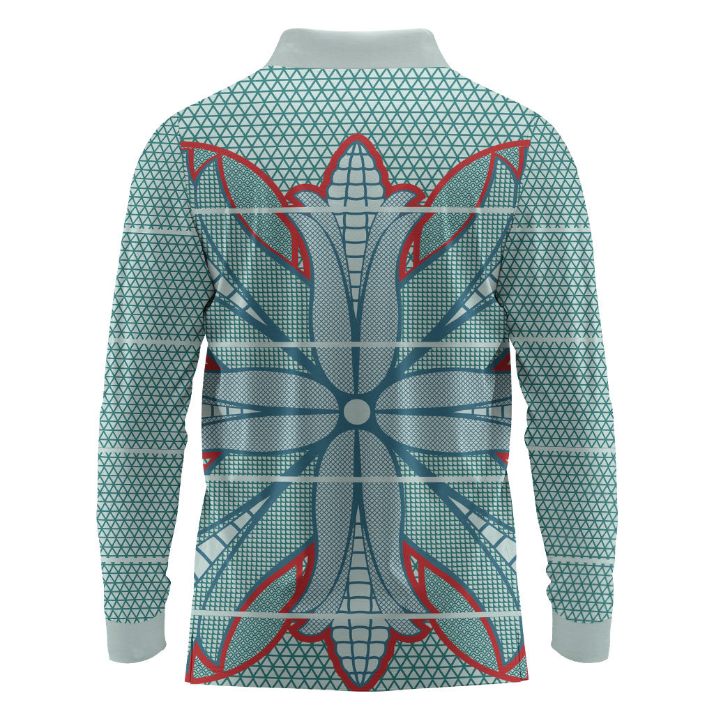 Turquoise Khotso Mojalefa Poone Long Sleeve Polo Shirt Basotho Khotso Blanket Inspired