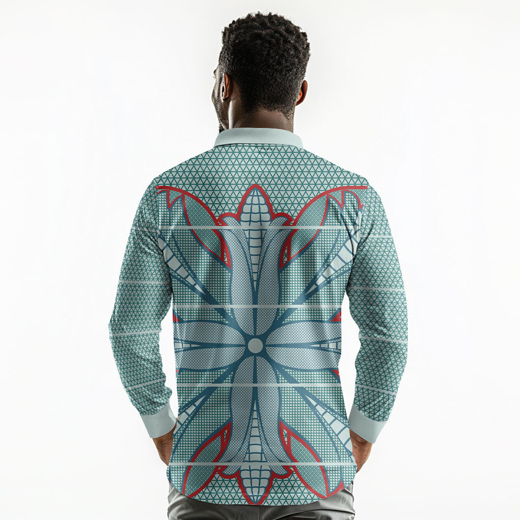 Turquoise Khotso Mojalefa Poone Long Sleeve Polo Shirt Basotho Khotso Blanket Inspired