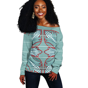 Turquoise Khotso Mojalefa Poone Off Shoulder Sweater Basotho Khotso Blanket Inspired