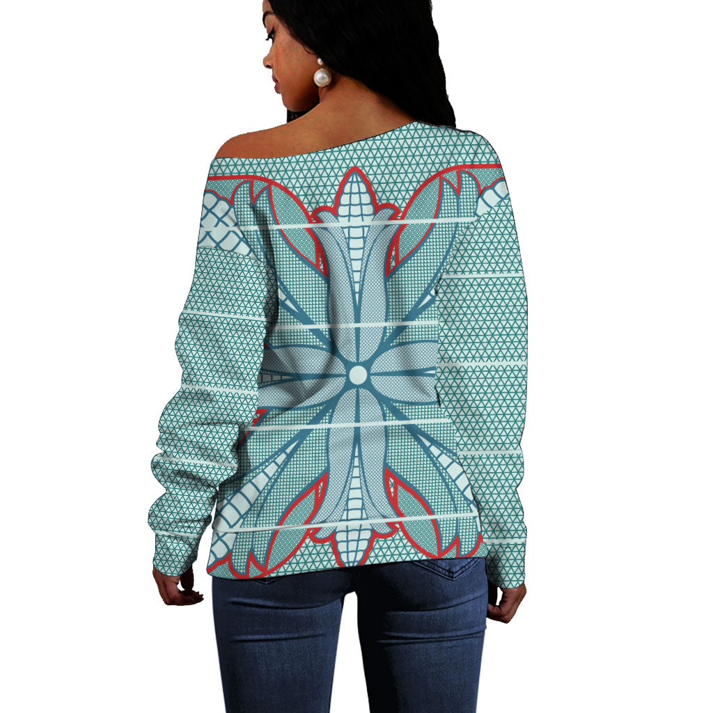 Turquoise Khotso Mojalefa Poone Off Shoulder Sweater Basotho Khotso Blanket Inspired