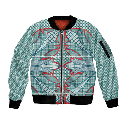 Turquoise Khotso Mojalefa Poone Sleeve Zip Bomber Jacket Basotho Khotso Blanket Inspired