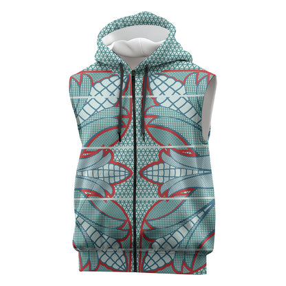 Turquoise Khotso Mojalefa Poone Sleeveless Zip Hoodie Basotho Khotso Blanket Inspired