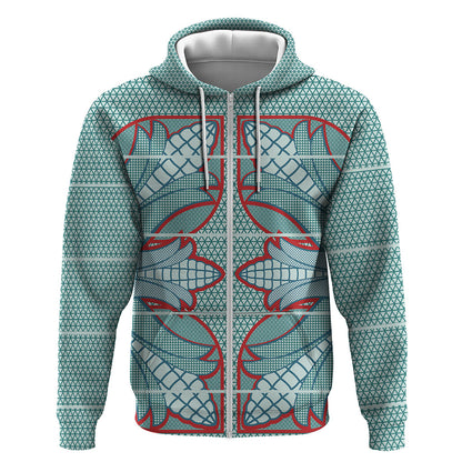 Turquoise Khotso Mojalefa Poone Zip Hoodie Basotho Khotso Blanket Inspired