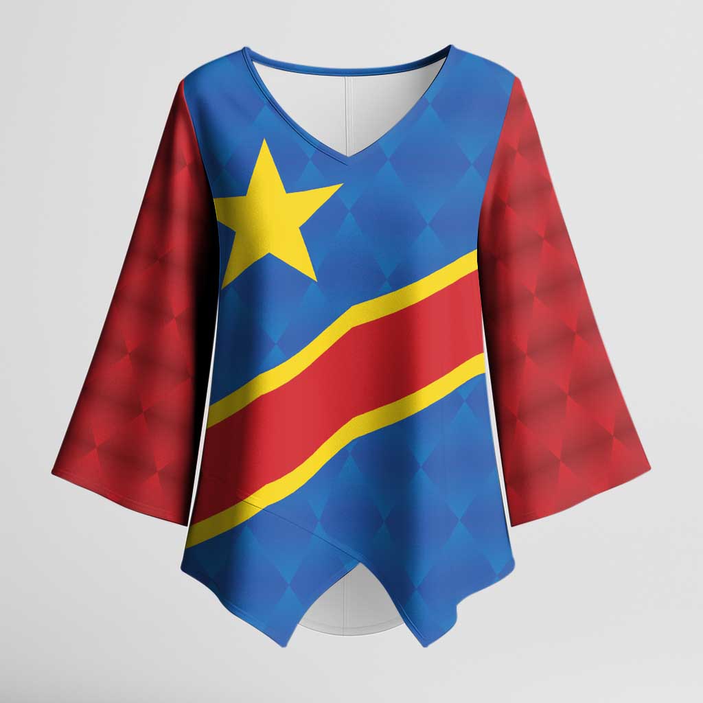 Africa DR of the Congo Personalized Kimono Sleeve Blouse Flag Style