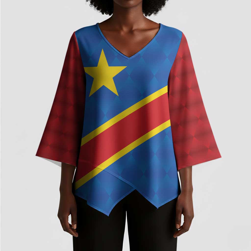 Africa DR of the Congo Personalized Kimono Sleeve Blouse Flag Style