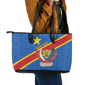 Africa DR of the Congo Personalized Leather Tote Bag Flag Style - African Pride