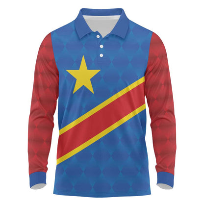 Africa DR of the Congo Personalized Long Sleeve Polo Shirt Flag Style - African Pride