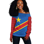 Africa DR of the Congo Personalized Off Shoulder Sweater Flag Style - African Pride