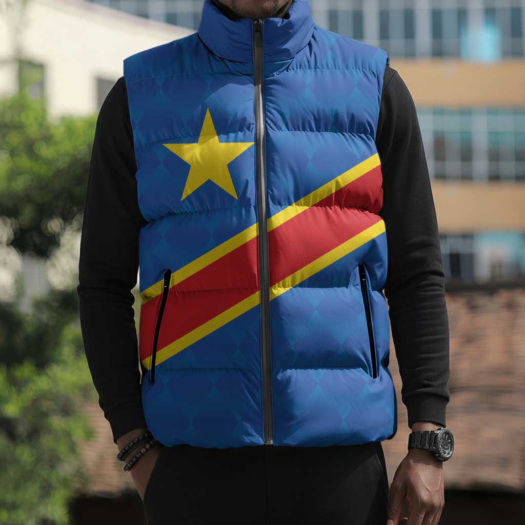 Africa DR of the Congo Personalized Sleeveless Puffer Jacket Flag Style