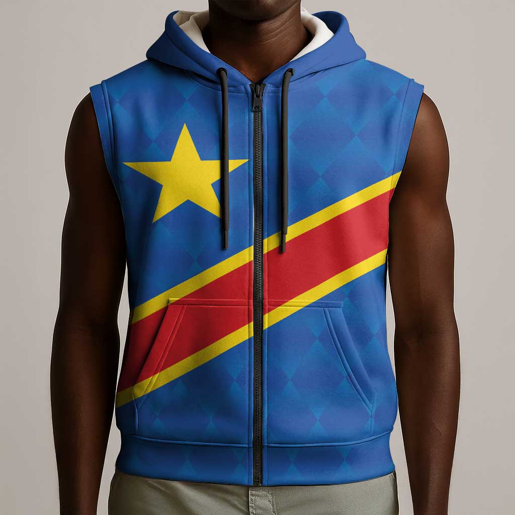 Africa DR of the Congo Personalized Sleeveless Zip Hoodie Flag Style - African Pride