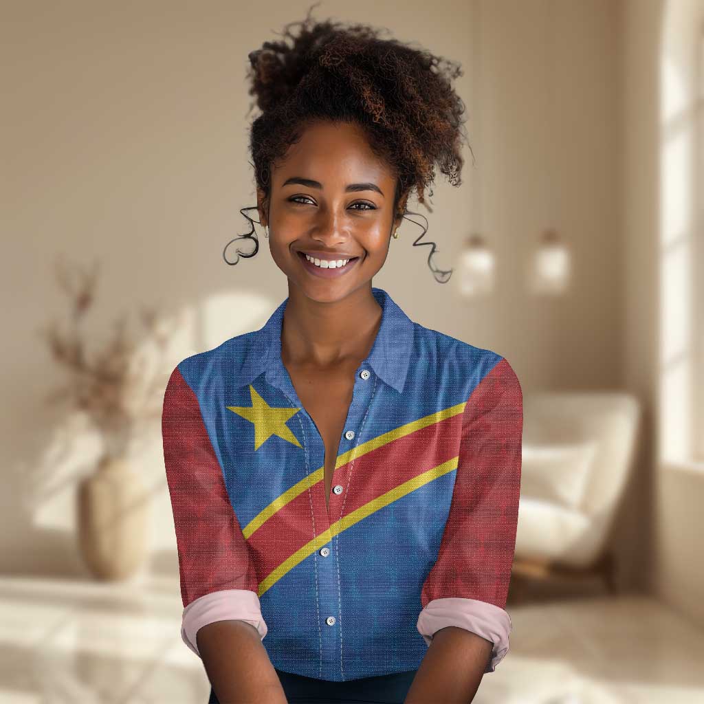 Africa DR of the Congo Personalized Women Casual Shirt Flag Style - African Pride