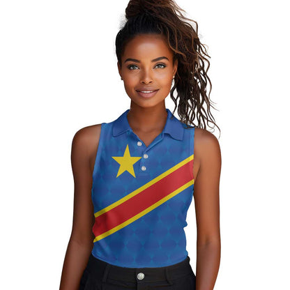 Africa DR of the Congo Personalized Women Sleeveless Polo Shirt Flag Style - African Pride