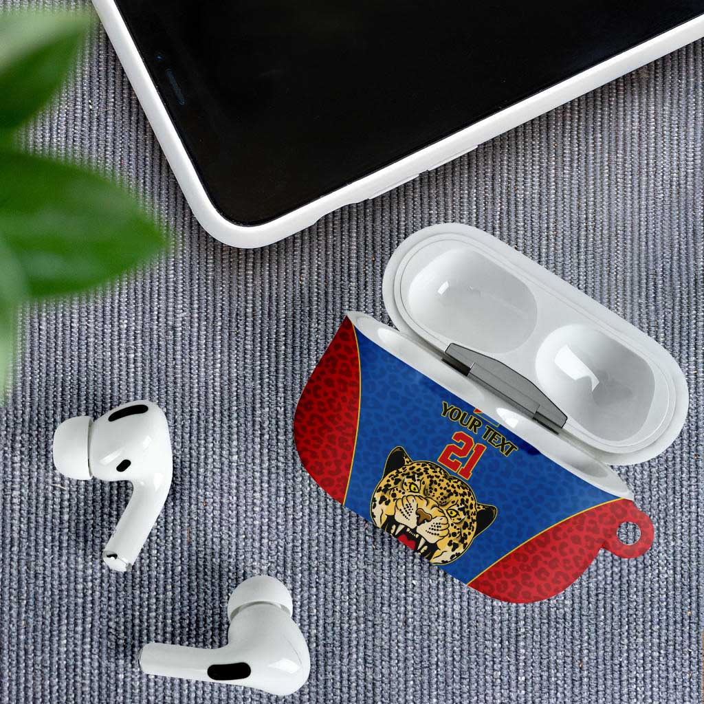 Africa DR Congo Football Custom AirPods Case Blue Leopard Skin Pattern